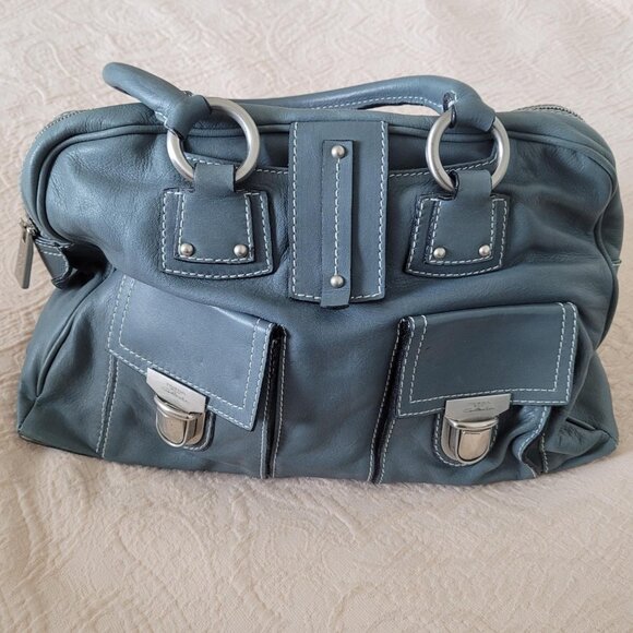 Blue Leather Bag with silver hardware - Picture 1 of 4